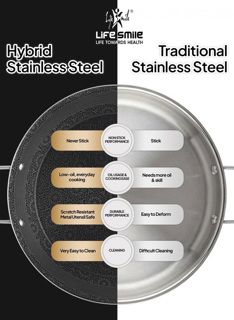 Life Smile 32cm Hybrid Stainless Steel Non-Stick Paella Pan with Induction Base (2.8L) - Image 5